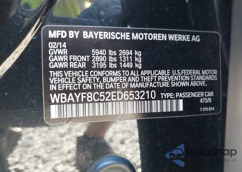 2014 BMW Alpina B7 xDrive from USA, damaged, VIN WBAYF8C52ED653210